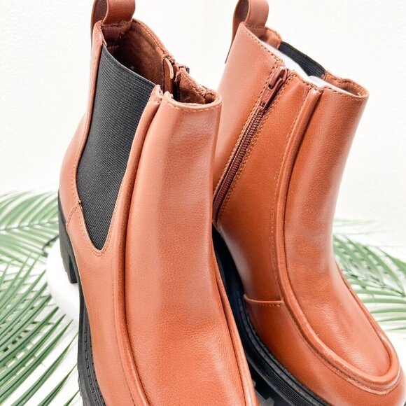 SO Women's Chelsea Side Zip Chunky Heeled Ankle Boots Size 7.5 Brown NWB - Picture 4 of 12